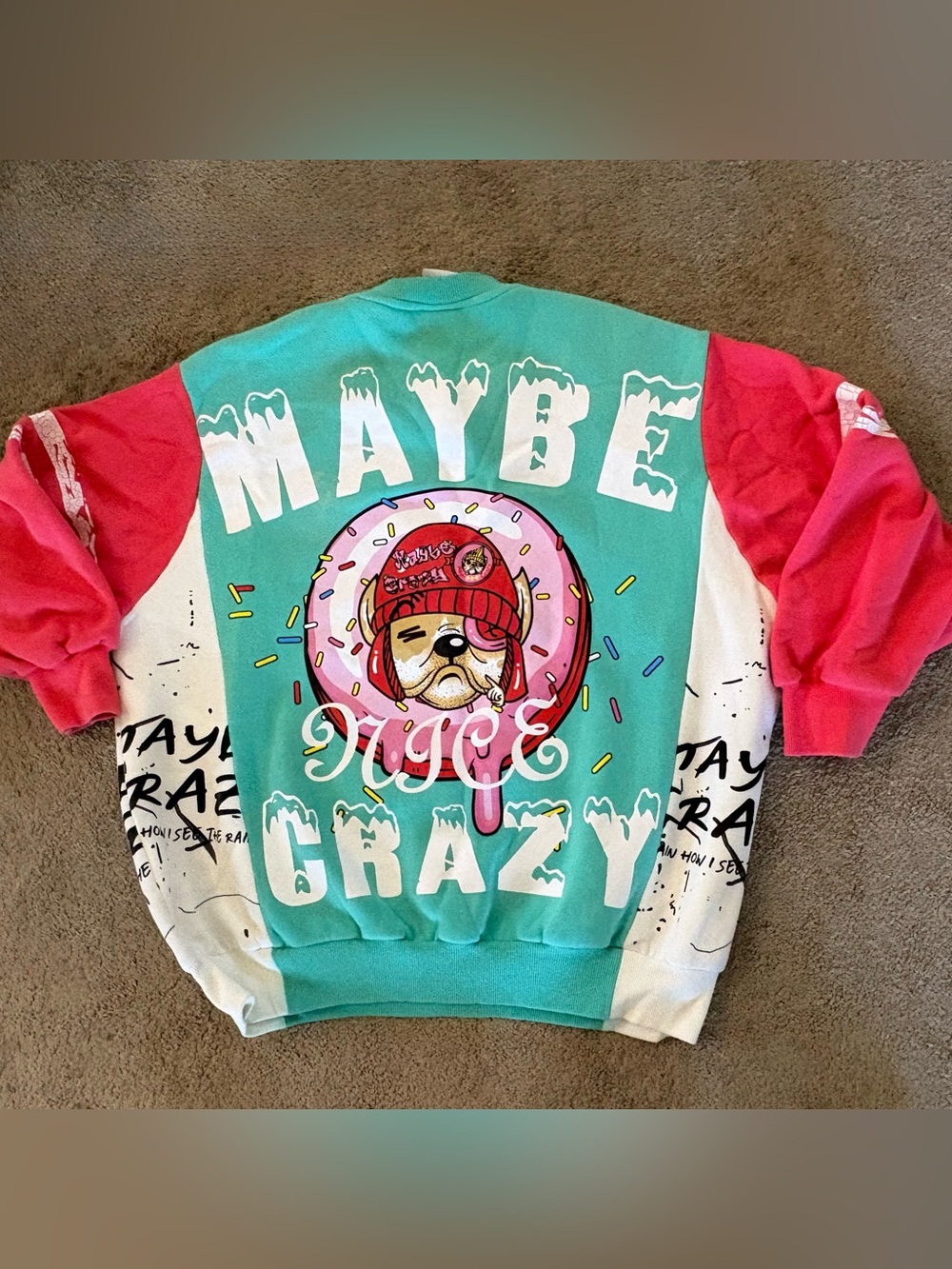 Maybe Crazy Streetwear How Can I See the Rain Green, Pink & White Size Large